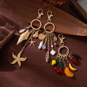 DIY 14K gold plated keychain charms with starfish, pearls and colorful fruit pendants