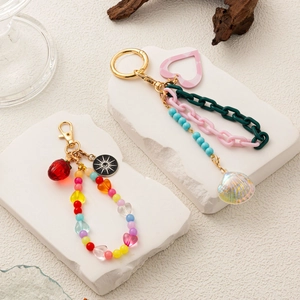 DIY Bunter Perlen Taschenanhänger Schlüsselanhänger Mit Herz Erdbeere Muschel Sonne Mond Anhänger Y2K Mode Taschenzubehör Für Damen