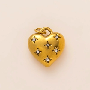 18K gold plated heart pendant with star-shaped zircon stones and matte finish