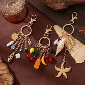 DIY 14K gold plated keychain charms with resin fruit and pearls for women bags
