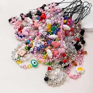 Y2K beaded phone charms with heart, cloud and evil eye patterns for mobile decoration