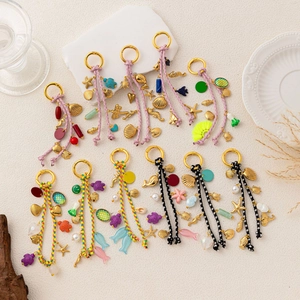 Bohemian Nautical Sea Creature Bag Charm Stainless Steel Shell Artificial Pearl Starfish Turtle Seahorse Braided Rope Keychain Accessory