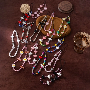Handmade Beaded Phone Strap Heart Cloud Star Charm Lanyard For Mobile Phone Camera Bag Acrylic Bead Wrist Strap Women Gift