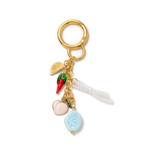 Chaîne de sac mode plaquée or 18K avec pendentifs fruits émaillés et perles