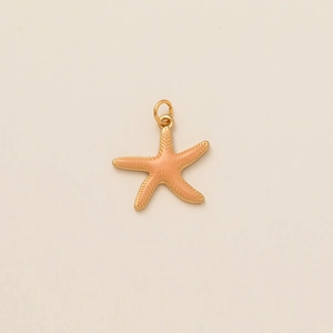 Vue macro détaillée d'un pendentif étoile de mer doré avec émail rose et anneau en métal