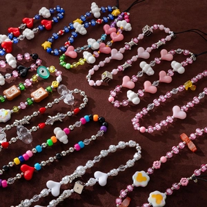 Colorful beaded phone straps with heart, cloud and star charms for cameras and phones
