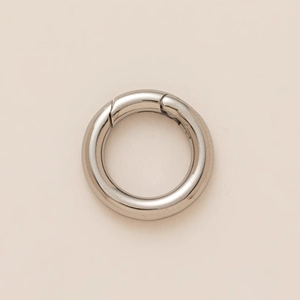 Polished stainless steel O-ring spring gate clasp for DIY jewelry in macro detail