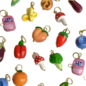 Pendentifs DIY fruits et légumes plaqués or 18K avec finition en émail brillant
