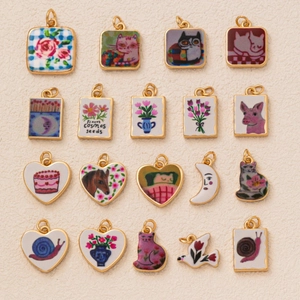 Kawaii Katze Illustration Anhänger Halskette Dopamin Stil Kupfer Vergoldet Emaille Tier Blumen Herz Schmuck Für Damen Mädchen