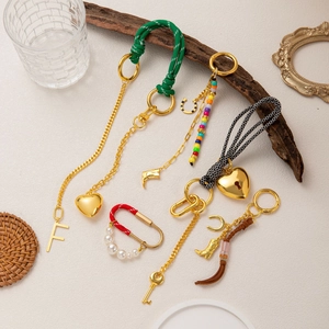 Fashion Gold Plated Keychain Bag Pendant For Women Hand Woven Rope Colorful Beads Heart Horseshoe Boot Letter Charm Accessories