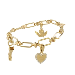 18K gold plated stainless steel bracelet with angel, heart and boot charms for women