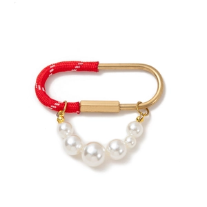 Handmade woven keychain with golden carabiner and elegant gradient pearl beads