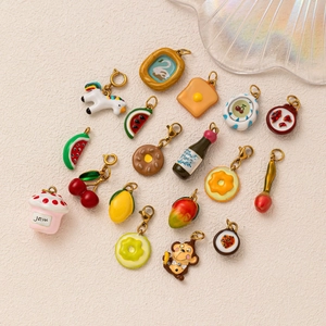 DIY colorful 18K gold plated stainless steel food and fruit charms with lobster clasps