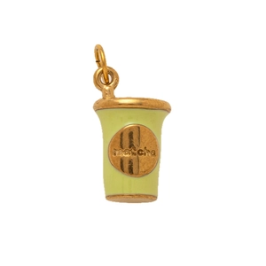 Vergoldeter Edelstahl Matcha Tasse Anhänger mit grüner Emaille für DIY Schmuckherstellung