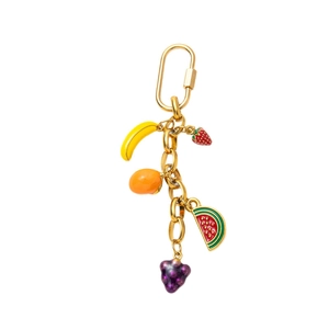 Pendentif en acier doré avec breloques de fruits colorés pour bikini ou décoration de sac