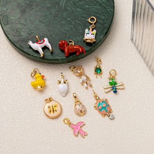 Colorful animal enamel pendants collection with 18K gold plated brass and zircon accents