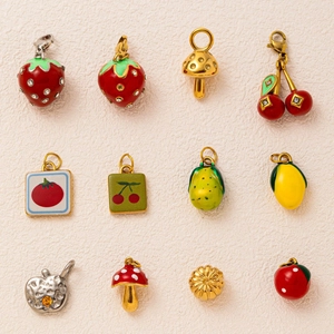 Stainless Steel Fruit Pendant Necklace 18K Gold Plated Enamel Strawberry Cherry Lemon Pendant Jewelry For Women Unisex Gift
