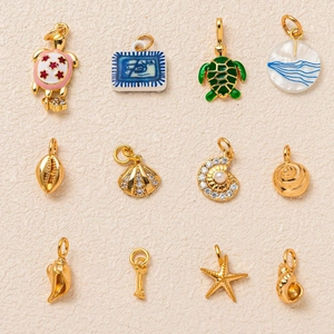 Collana con Ciondolo in Rame a Tema Marino Strass Perla Artificiale Tartaruga Conchiglia Stella Marina Gioielli Moda Uomo Donna
