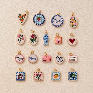 Assorted gold-plated fruit and floral enamel pendants for DIY jewelry making