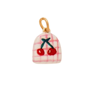 Gold-plated cherry pattern bag pendant with pink plaid design for DIY jewelry making