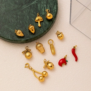18K gold plated stainless steel fruit charms including cherry and strawberry pendants