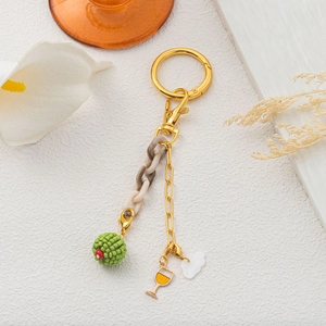 Creative DIY Bag Charm Gold Plated Copper Chain Resin Beads Cloud Wine Glass Pendant Keychain Accessory For Women Fashion Jewelry