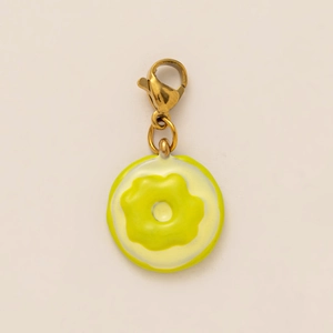 Neon yellow donut pendant charm with gold-plated lobster clasp for DIY necklaces