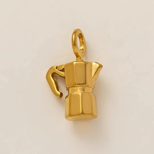 Detailed close-up of a golden moka pot pendant charm for DIY jewelry making accessories