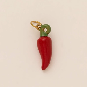 DIY Food-Serie Chili-Anhänger mit roter Emaille und 18 Karat vergoldetem Ring für Damen