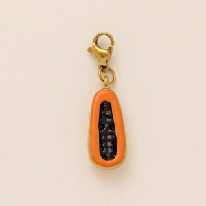 Squisito ciondolo a forma di papaya placcato oro 18K con smalto arancione e chiusura