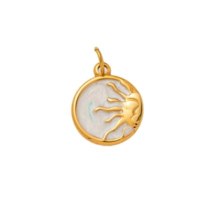 18K gold plated stainless steel sun pendant with white enamel inlay for jewelry making