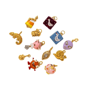 18K vergoldete Edelstahl-Anhänger Set mit bunter Emaille und Strass für DIY-Schmuck