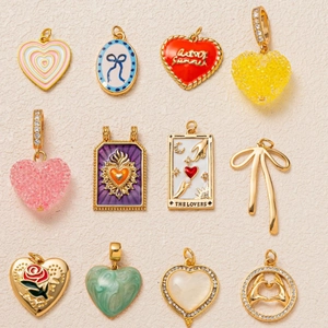 Collana Con Ciondolo a Cuore e Fiocco in Acciaio Inossidabile Vintage per Donna Oro Argento Smalto Rosa Strass Gioielli