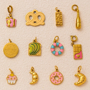 Collana con Pendente Cibo in Acciaio Inossidabile Placcato Oro 18K Gioielli Vintage Donna DIY Ciondoli Croissant Donut
