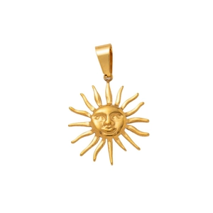 18K gold plated stainless steel sun god face pendant with detailed flame rays