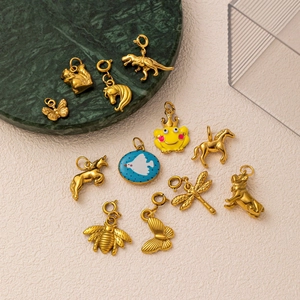 Assorted 18K gold plated stainless steel animal and insect charms for jewelry DIY