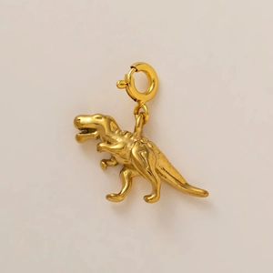 Polished 18K gold plated T-Rex dinosaur pendant with spring clasp for DIY jewelry