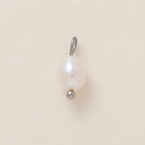 Minimalist white teardrop pearl pendant with polished silver loop and small metal bead