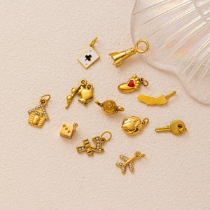 Gold-plated 18K stainless steel house and key pendants for DIY jewelry making