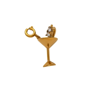 Pendentif verre à martini doré 18K avec strass et fermoir à ressort circulaire