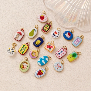 Mini colorful enamel pendants in stainless steel with 18K gold plating for DIY jewelry