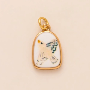 Artistic arch pendant with bird illustration and gold-plated edges in a minimalist style