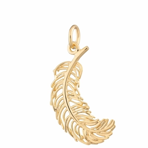 Vue détaillée du pendentif plume plaqué or 18 carats avec motif creux complexe