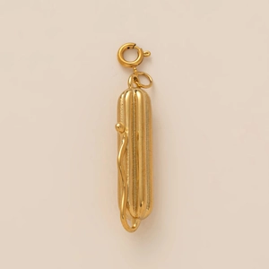 Polished 18K gold plated hot dog charm pendant with spring ring clasp for DIY jewelry
