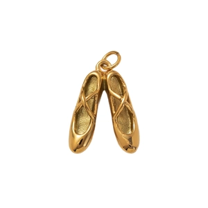18K gold plated stainless steel ballet shoe pendant with textured matte finish and ring