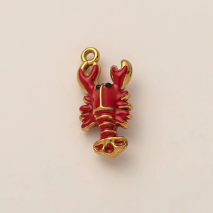Ciondolo aragosta in smalto rosso vivace con placcatura in oro 18K per gioielli fai da te