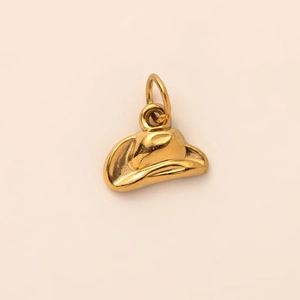 Detailed close-up of 18K gold-plated stainless steel cowboy hat pendant for DIY jewelry