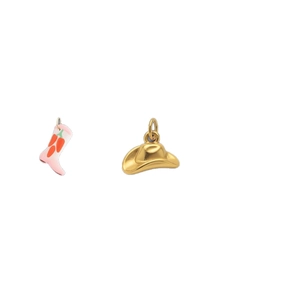 18K gold plated stainless steel pink cowboy boot and gold hat pendant set charms