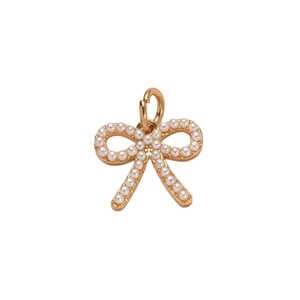 Goldener Schleifenanhänger mit weißen Perlen und Clipverschluss für DIY-Schmuck