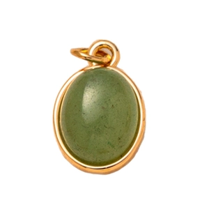 Oval green aventurine pendant with gold plated bezel and ring for DIY jewelry necklaces